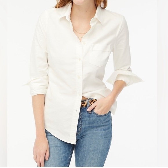 J. Crew Factory Tops - J Crew Factory White Button-up oxford shirt in signature fit size LP NWT BP533